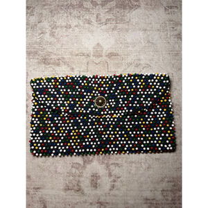 Vintage 60s Candy Dot Purse, Black Plastic Multicolor Beads Beaded Clutch Bag